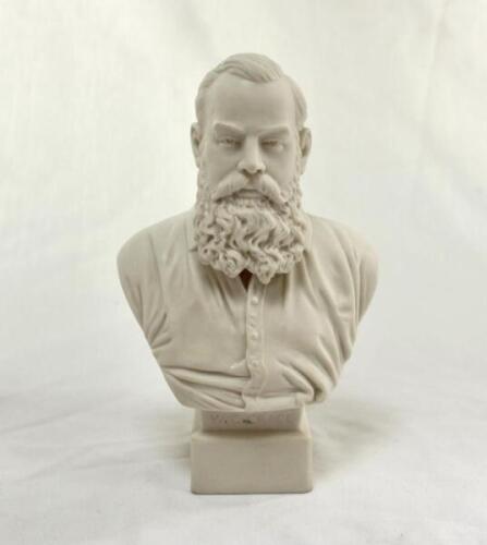 William Gilbert Grace. Gloucestershire & England. 1865-1908. Robinson & Leadbeater parianware bust of W.G. Grace. The bust with his name ‘W.G. GRACE’ to plinth with stamp ‘R&L’ for Robinson & Leadbeater to back. 8” tall. Circa 1880’s. Excellent condition.