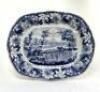 ‘Cricket at Windsor Castle meat dish’. A very large and impressive oval Goodwin & Harris ‘Metropolitan Scenery’ meat dish with juice well, with grooved drainage channels to the flat surface to direct the juices flow, printed in blue and embellished with a