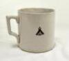 Harold Larwood. Nottinghamshire & England 1924-1938. A Staffordshire mug, printed with a sepia vignette portrait of Harold Larwood, head and shoulders with name beneath, with crossed bats, stumps and ball to reverse. Strap handle. 3.75” tall. Appears to h - 2