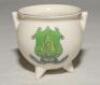 ‘Hambledon’. Crested china miniature cauldron with the coat of arms for ‘Hambledon. The Cradle of Cricket’ to side. Reg. no. 525025. Gold lustre to rim. Griffin China. 2” tall. Some wear to lustre, otherwise in good condition