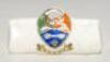 Cricket bag. Small crested china cricket bag with colour emblem for ‘Sandy’. Approx 3.25” long. Arcadian China. G