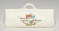 Cricket bag. Large crested china cricket bag with colour emblem for ‘Coventry’. No maker’s mark (Dainty China ware?). Approx 4.25” long. G