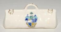 Cricket bag. Very large crested china cricket bag with colour emblem for ‘Bournemouth’. Florentine China. Approx 4.5” long. G