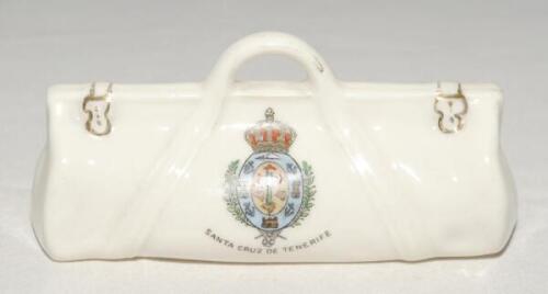 Cricket bag. Very large crested china cricket bag with colour emblem for ‘Santa Cruz de Tenerife’. Florentine China. Approx 4.5” long. G