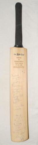 Pakistan v International XI Charity Match 10th July 2006. Fulll size &lsquo;Brit Oval&rsquo; cricket bat signed by twenty four players who took part in the charity matvch played at The Oval in aid of the President&rsquo;s Earthquake Relief Fund. Signatures include Dravid, 