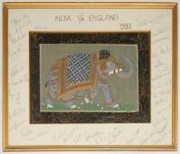 ‘India vs England 1993’. Impressive original painting of an ornately and colourful decorated Indian elephant, presented to Dermot Reeve of England in India 1993. The painting has been mounted and the border signed by the Indian and England teams in ink. T