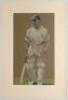 Maurice Leyland, Yorkshire & England. Original large pastel study by artist Ken Taylor, Huddersfield Town, Yorkshire C.C.C & England, of Leyland depicted full length standing at the crease, one hand resting on his bat, wearing a Yorkshire cap. Signed by T