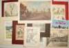 Prints, photographs, posters etc. A selection including three signed prints by Gerald Broadhead, seven mono prints of county grounds by Aylwin Sampson, a hand coloured illustration of Manley C. Kemp (Kent) and others from Punch etc., modern reproduction p - 2