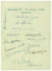 Australian tour of England 1938. ‘Australian XI - Gt. Britain 1938’. Official autograph sheet beautifully signed in ink by fourteen members of the touring party including Jeanes, the tour manager. Signatures are Bradman (Cpt), McCabe, Waite, Walker, Ward,