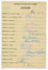 Australian tour of South Africa 1949/50. Official autograph sheet for the Australian touring team nicely signed in ink by all sixteen members of the touring party. Signatures are Hassett (Cpt), Archer, Lindwall, Harvey, Miller, McCool, Morris, Noblett, S