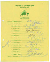 Australian tour of the West Indies 1978. Official autograph sheet fully signed in ink by all sixteen members of the touring party including Simpson, Thomson, Yardley, Hughes, Serjeant, Wood, Yallop, Toohey etc. Plus the additional signature of David Ogilv