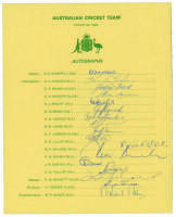 Australian tour of Pakistan 1980. Official autograph sheet fully signed in ink by all seventeen members of the touring party including G. Chappell, Hughes, Border, Hookes, Lillee, Malone, Marsh, Bright, Laird etc. Good condition