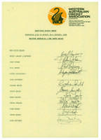 Australian Cricket Association 1989. Three official ‘State’ autograph sheets for New South Wales team v Western Australia 1989 (11 signatures), Western Australian team v NSW 1989 (13 signatures) and the Queensland team v Western Australia 1989 (12 signatu