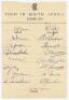 M.C.C. tour of South Africa 1948/49. Official autograph sheet fully signed in ink by all seventeen members of the touring party including the Manager, Green. Players’ signatures are Mann (Captain), Griffith, Palmer, Hutton, Washbrook, Evans, Tremlett, Gla