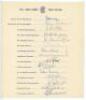 M.C.C. tour to West Indies 1959/60. Official autograph sheet fully signed by all fifteen playing members of the M.C.C. touring party. Signatures are May (Captain), Cowdrey, Allen, Andrew, Barrington, Dexter, Greenhough, Illingworth, Moss, Pullar, Smith, S