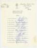 England v Australia 1975. Official M.C.C. autograph sheet fully signed in ink by the twelve members of the England team for the drawn 2nd Test, Lord’s, 31st July- 5th August 1975. Signatures are Greig (Captain), Wood, Amiss, Edrich, Gooch, Steele, Woolmer