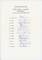 England v Australia 1985. Official typed autograph sheet fully signed in ink by the twelve listed members of the England team for the drawn 4th Test, Old Trafford, 1st- 6th August 1985. Signatures are Gower (Captain), Allott, Agnew, Botham, Downton, Edmon