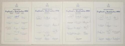 England v West Indies 1991. Four official T.C.C.B. autograph sheets of the England teams, one for the one-day international series (13 signatures), 1st Test at Headingley (13), 3rd Test at Trent Bridge (13), and 5th Test, The Oval (12). All sheets fully s