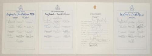 England v South Africa 1994. Three official T.C.C.B. autograph sheets of the England teams, one for the two match one-day international series (13 signatures), 1st Test at Lord’s (11, lacking one), 2nd Test at Headingley (13). Also an official M.C.C. auto