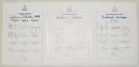 England v Pakistan 1996. Three official T.C.C.B. autograph sheets of the England teams, one for the three match one-day international series (13 signatures), 1st Test at Lord’s (11, lacking two), and the 3rd Test at Headingley (13). Signatures are Atherto