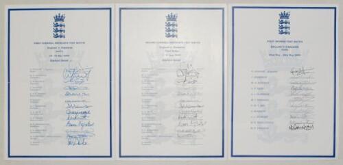 England v Zimbabwe 2000 and 2003. Three official E.C.B. autograph sheets of the England teams for the 1st Test at Lord’s 2000 (13 signatures), 2nd Test at Trent Bridge 2000 (12, lacking one), and the 1st Test at Lord’s 2003 (11). Signatures are Hussain, A