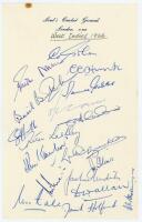 West Indies tour to England 1966. Official autograph sheet on Lord’s Cricket Ground letterhead nicely and fully signed in ink by all eighteen members of the touring party. Signatures are Sobers (Captain), Nurse, Hunte, Butcher, Gibbs, Carew, Griffith, Coh