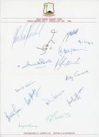 West Indies tour of Australia for the World Series Cup & World Cup 1991/92. Official autograph sheet fully signed in ink by the fifteen members of the touring party including Richardson (Captain), Haynes, Williams, Marshall, Logie, Benjamin, Arthurton, Am