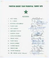 Pakistan team for the Prudential World Cup, England 1975. Official autograph sheet with printed title and players’ names, fully signed in ink by all fifteen of the listed members of the touring party. Signatures are Asif Iqbal (Captain), Majid Khan, Musht