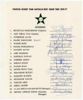 Pakistan tour to Australia and West Indies 1976/77. Rarer official autograph sheet with printed title and players’ names, fully signed in ink by all eighteen of the listed playing members of the touring party. Signatures are Mushtaq Mohammad (Captain), As