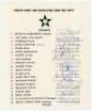 Pakistan tour to Australia and West Indies 1976/77. Rarer official autograph sheet with printed title and players’ names, fully signed in ink by all eighteen of the listed playing members of the touring party. Signatures are Mushtaq Mohammad (Captain), As