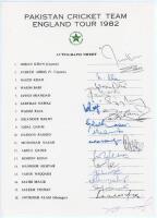 Pakistan tour to England 1982. Official autograph sheet with printed title and players’ names, fully signed in ink by all eighteen of the listed members of the touring party and one other. Signatures are Imran Khan (Captain), Zaheer Abbas, Majid Khan, Was