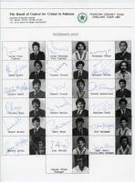 Pakistan tour to England 1987. Official autograph sheet with printed title and players’ names and images, fully signed in ink by all eighteen listed playing members of the touring party. Signatures are Imran Khan (Captain), Javed Miandad, Mudassar Nazar, 