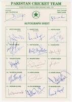 Pakistan tour to Australia & New Zealand 1992/93. Official autograph sheet with printed title and players’ names. Appears to be signed in ink by twenty one members of the touring party. Some signatures are superimposed. Signatures include Javed Miandad (C