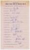 India tour to Pakistan 1982/83. Rarer official autograph sheet with printed title and players’ names, signed in ink by seventeen of the eighteen listed members of the India touring party. Signatures are Gavaskar, (Captain), Kapil Dev, Doshi, Madal Lal, Ma