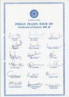 India tour to Sharjah & Australia 1985/86. Official autograph sheet with printed title and players’ names, fully signed in ink by all eighteen listed members of the India touring party. Signatures are Kapil Dev (Captain), Shastri, Gavaskar, Srikanth, Veng