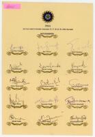 India v Australia 1986. Official autograph sheet with printed title and players’ names, signed in ink by all fifteen listed members of the Indian team for the 2nd Test at New Delhi, 26th- 30th September 1986. Signatures are Kapil Dev (Captain), Shastri, G