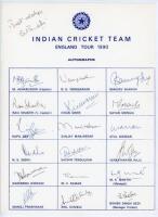 India tour to England 1990. Official autograph sheet with printed title and players’ names, signed in ink by all eighteen listed members of the Indian touring party. Signatures are Azharuddin (Captain), Shastri, Kapil Dev, Sidhu, Hirwani, Prabhakar, Vengs