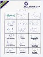 India tour to New Zealand 1994. Rarer official autograph sheet with printed title and players’ names, fully signed in ink by all eighteen of the listed members of the Indian touring party. Signatures are Azharuddin (Captain), Tendulkar, Kapil Dev, Prabhak