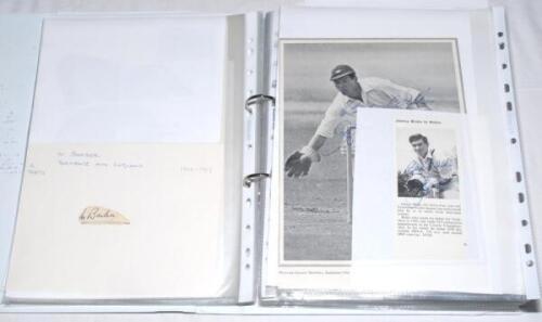 Yorkshire C.C.C. 1920s-1990s. White folder comprising a large selection of individual signatures on cards, photographs, pages, cuttings, pieces laid down etc., representing over eighty Yorkshire players for the period. Earlier players’ signatures include 