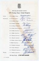 New Zealand tour to England 1973 and 1978. Two official autograph sheets with printed title and players’ names. The 1973 sheet nicely signed in ink by all sixteen listed members of the New Zealand touring party, the 1978 sheet signed by fourteen. Players’