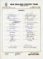 New Zealand tours for the World Cup in India 1987 and to Australia 1987/88. Three official autograph sheets, each with printed title and players’ names. The 1987 World Cup sheet fully signed in ink by all sixteen of the listed members, and the 1987/88 (tw