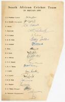 South Africa tour to England 1955. Official autograph sheet with printed title and players’ names, fully signed in different coloured inks by all eighteen listed members of the touring party. Signatures are Cheetham (Captain), McGlew, Adcock, Duckworth, E