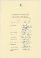 South Africa v ‘Rebel’ Australia XI 1985/86. Official South Africa Cricket Union autograph sheet for South African team for the first unofficial Test match at Durban, 26th- 29th December 1985. The sheet with printed titles and players’ names fully signed 