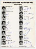 Sri Lanka tour to Pakistan 1982. Official autograph sheet with printed title and players’ names and photographs, fully signed in ink by all eighteen listed members of the Sri Lanka touring party. Signatures are Warnapura (Captain), Mendis, Dias, D.S. de S