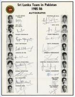 Sri Lanka tour to Pakistan 1985/86. Official autograph sheet with printed title and players’ names and photographs, fully signed in ink by all eighteen listed members of the Sri Lanka touring party. Signatures are Mendis (Captain), Dias, Madugalle, Wettim