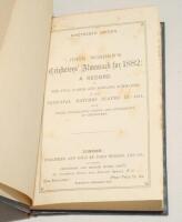 Wisden Cricketers’ Almanack 1882. 19th edition. Bound in dark blue/black boards, lacking original paper wrappers, with titles in gilt to spine. Lacking first and last three advertising pages otherwise in good/very good condition