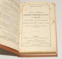 Wisden Cricketers’ Almanack 1883. 20th edition. Bound in light brown boards, lacking original paper wrappers, with titles in gilt to spine. Minor nick to edge of the first advertising page, minor foxing spots to the first few outer pages at the front and 