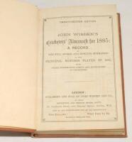 Wisden Cricketers’ Almanack 1885. 22nd edition. Bound in light brown boards, lacking original paper wrappers and first and rear advertising pages, with title in gilt to spine. Very good condition