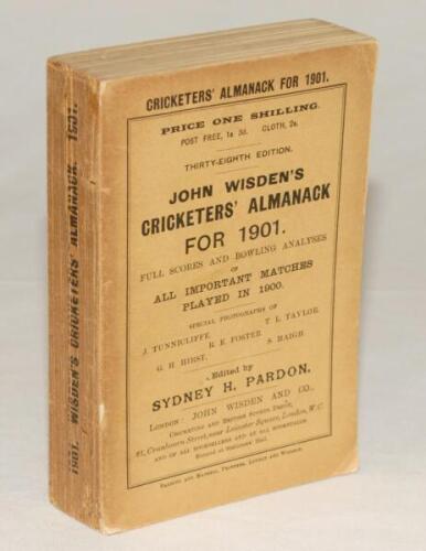 Wisden Cricketers’ Almanack 1901. 38th edition. Original paper wrappers. Some minor wear to spine paper with very slight loss otherwise in very good condition