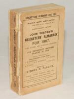 Wisden Cricketers’ Almanack 1907. 44th edition. Original paper wrappers. Slight breaking to spine block, wear and loss to spine paper, front wrapper becoming detached, wear to front wrapper edges near to spine otherwise in good/very good condition